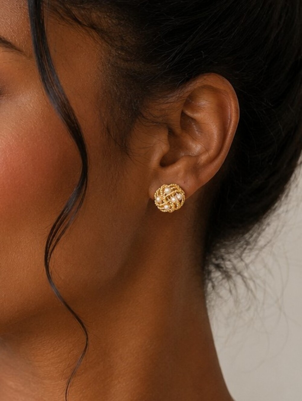 Gold Tone Twisted Rope Knot Pearl-Accent Stud Earrings - Women Jewelry
